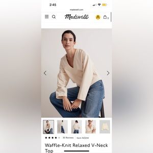 Madewell Cream and Purple Waffle-Knit V-Neck Tops